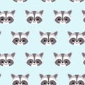 Raccoon cute seamless pattern, cartoon background, vector illustration