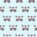 Raccoon cute seamless pattern, cartoon background, vector illustration