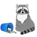 Raccoon eats from the trash. A garbage can of street thief and homeless. Object on white background raster Royalty Free Stock Photo