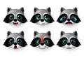 Raccoon emojis vector set. Raccoon emoji face head animal character