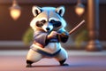 raccoon fighting character training in chinese clothes