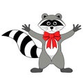 raccoon gargle with bow on the neck illustration on a white background in