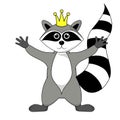 raccoon gargle with a crown on the head illustration on white background in