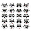 Raccoon gargle, head, facial expression and emotion illustration on white background in vector set