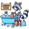 A raccoon going to do laundry in the bathtub Royalty Free Stock Photo