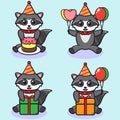 Vector illustration of cute Raccoon Party cartoon.