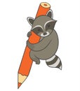 Raccoon holding large colored pencil