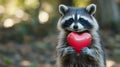 Raccoon Holding Red Heart Shaped Balloon Royalty Free Stock Photo