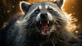 A raccoon with its mouth open. Generative AI. Royalty Free Stock Photo