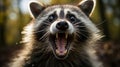 A raccoon with its mouth open. Generative AI. Royalty Free Stock Photo