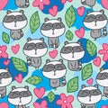 Raccoon love zen seamless pattern