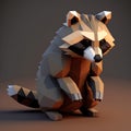 Raccoon in low poly style isolated on dark background. 3d illustration