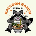 Raccoon Mascot Character eating Ramen Noodle Japanese Text means Raccoon Ramen