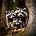 Raccoon mum with her babies - ai generated image