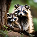 Raccoon mum with her babies - ai generated image