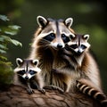 Raccoon mum with her babies - ai generated image