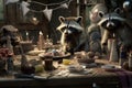 Raccoon party. AI generated