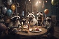 Raccoon party. AI generated