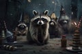 Raccoon party. AI generated