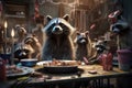 Raccoon party. AI generated