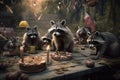 Raccoon party. AI generated