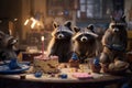 Raccoon party. AI generated