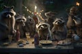 Raccoon party. AI generated