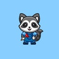 Raccoon Plumber Cute Creative Kawaii Cartoon Mascot Logo Royalty Free Stock Photo