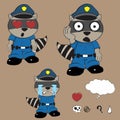 Raccoon police uniform expression set8