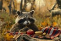 A mischievous raccoon infiltrates a woodland picnic - 2, AI generated