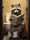 Raccoon Sitting On A Toilet Reading A Newspaper