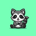 Raccoon Sitting Angry Cute Creative Kawaii Cartoon Mascot Logo