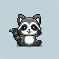 Raccoon Sitting Excited Cute Creative Kawaii Cartoon Mascot Logo