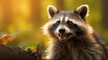 A raccoon is standing on the ground with its mouth open, AI Royalty Free Stock Photo