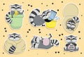 Raccoon stickers. Funny raccoons characters stickers for planner