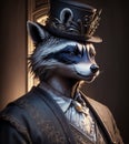 Raccoon in top hat and gentleman suit. Generative AI