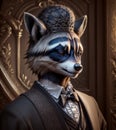 Raccoon in top hat and gentleman suit. Generative AI