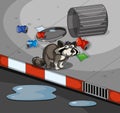 Raccoon and trashcan on the sidewalk Royalty Free Stock Photo