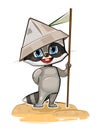 Raccoon is traveler. Child Game. Look for pirate treasures on island and have fun in sea adventures. Cute baby animal