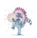 Raccoon tribal shaman with a tambourine dance.