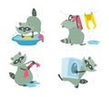 Raccoon washes a kidswear set