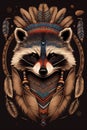 Raccoon wearing Indian war bonnet totem animal design