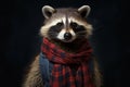 raccoon wearing a scarf and a vest. refinement and style. adorned with a vibrant scarf and a fashionable vest, attire gi