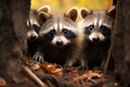 Raccoons add humor to the autumn forest in the animal kingdom