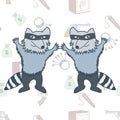 Raccoons robbers in a mask on the seamless background