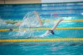 Race of backstroke swimmers in the pool Royalty Free Stock Photo