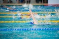 Race of backstroke swimmers in the pool Royalty Free Stock Photo