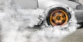 Drag racing car burns tires for the race Royalty Free Stock Photo