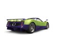 Race car - metallic green purple color scheme - back view