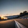 Race Car motorcycle racetrack after rain on a sunny day. Fast motion blur effect. Ready to race made with Generative Royalty Free Stock Photo